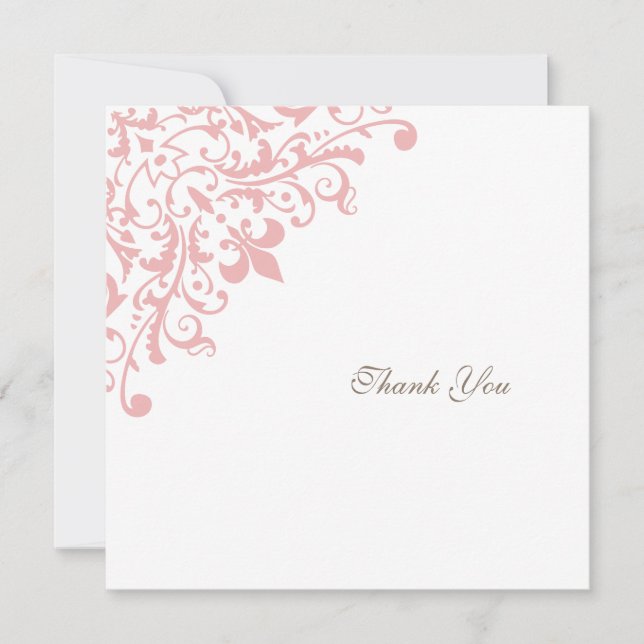 French Regency Pink Fleur de Lis Square Wedding Thank You Card (Front)