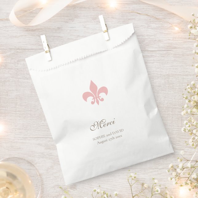 French Regency Pink Fleur de Lis Wedding Merci Favour Bag (Clipped)