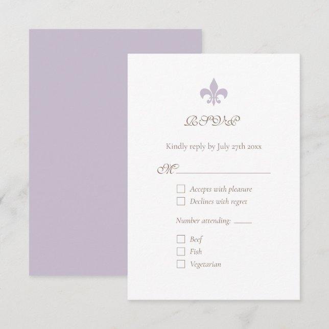 French Regency Purple Fleur de Lis Chic RSVP Card (Front/Back)