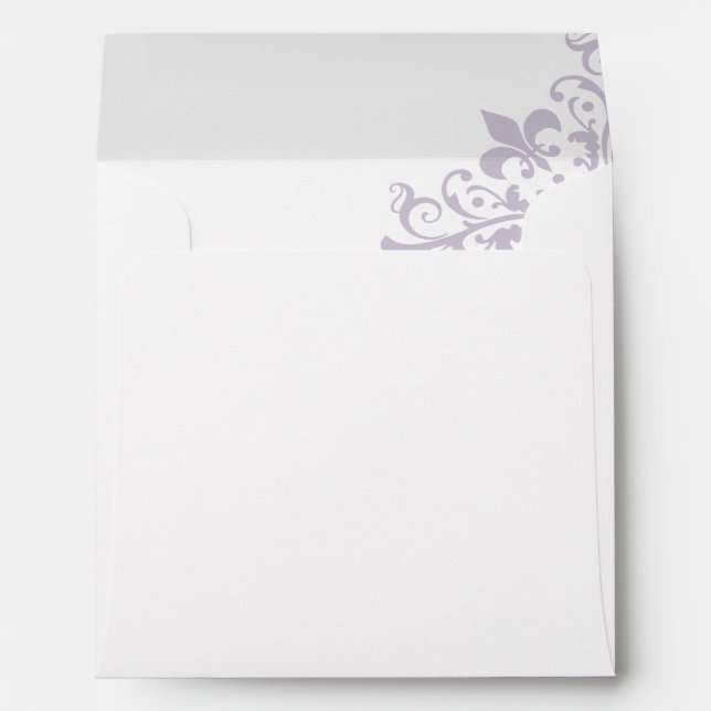 French Regency Purple Fleur de Lis Square Wedding Envelope (Back (Bottom))