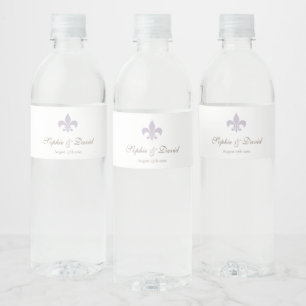 French Regency Purple Fleur de Lis Wedding Water Bottle Label