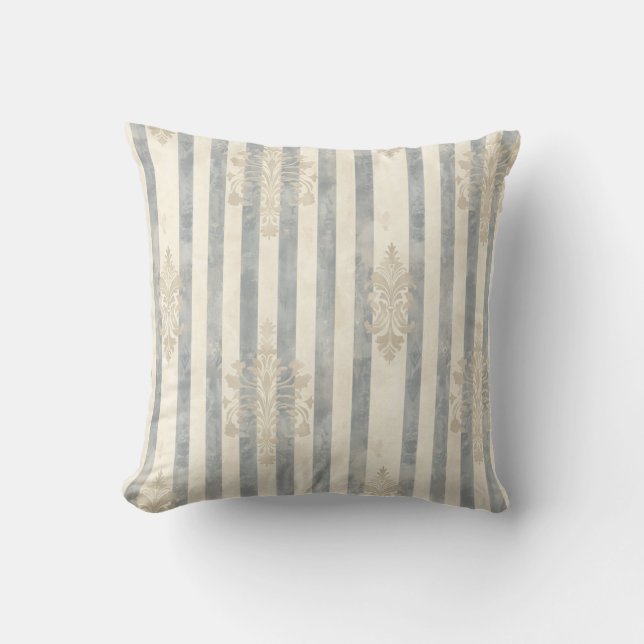 French Retro Damask Stripe Throw Pillow (Front)