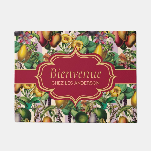 French Retro Floral Bienvenue Doormat (Front)