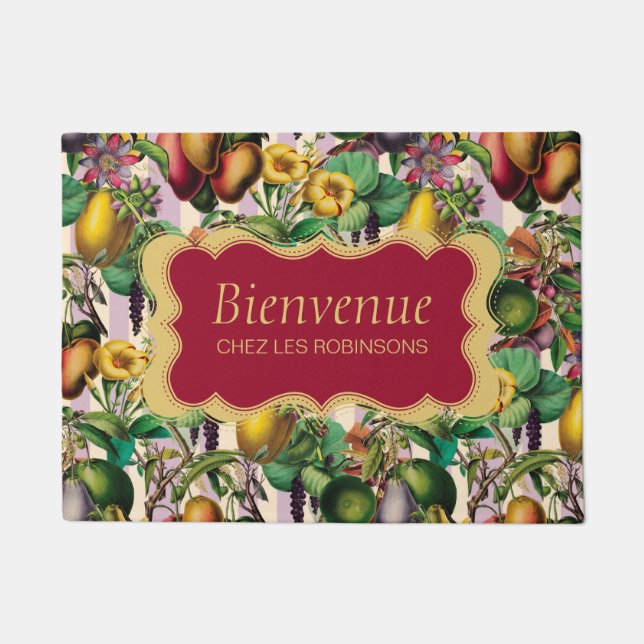 French Retro Floral Bienvenue Doormat (Front)