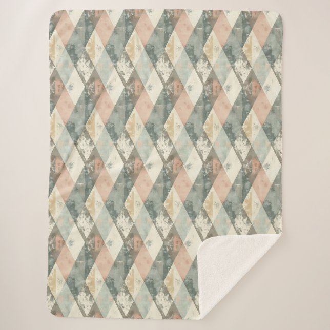 French Retro Harlequin Sherpa Blanket (Front)