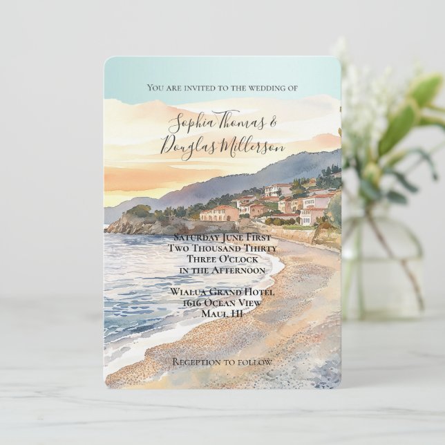 French Riviera Beach Coastal Wedding Invitation (Standing Front)