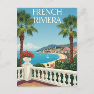 French Riviera Beach Travel Postcard