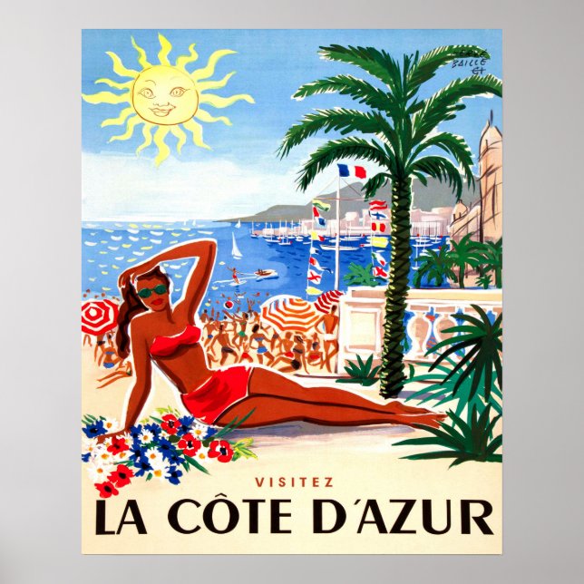 French riviera, bikini girl on the beach, France Poster (Front)