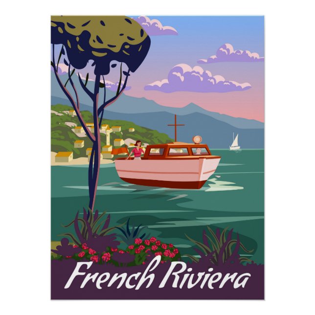French Riviera coast Motorboat poster vintage (Front)