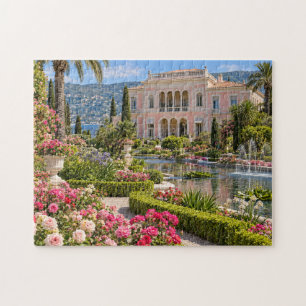 French Riviera Pink Villa and Flower Gardens Jigsaw Puzzle