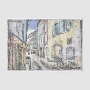 French Riviera Street Buildings Sketch Decoupage   Tissue Paper