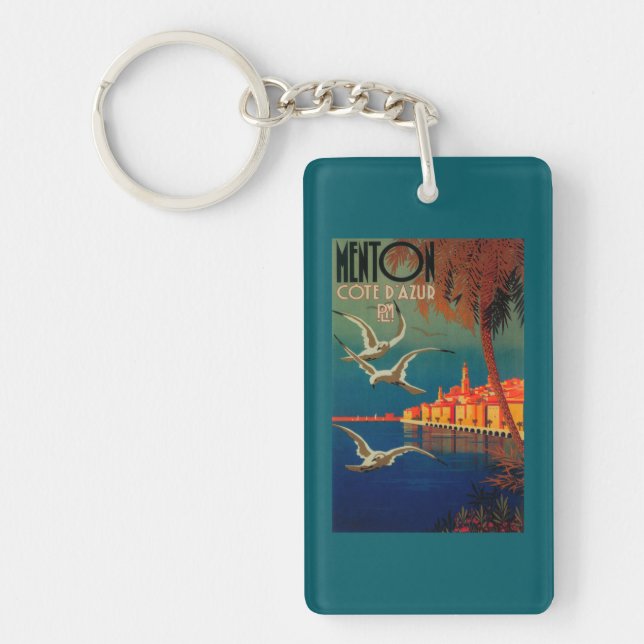 French Riviera Travel Poster # 1 Key Ring (Front)