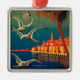 French Riviera Travel Poster # 1 Metal Tree Decoration