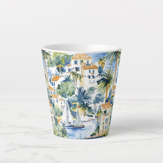 French Riviera Tropical Palm Trees Latte Mug (Front)
