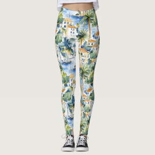 French Riviera Tropical Palm Trees Leggings