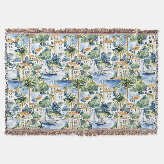 French Riviera Tropical Palm Trees   Throw Blanket (Front)