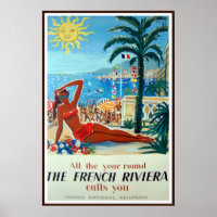 French Riviera Vintage Travel Poster