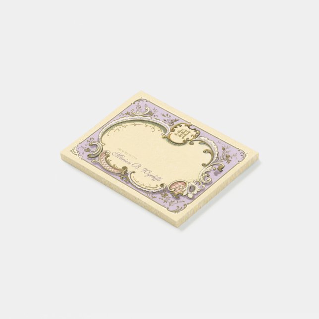 French Rococo Elegant Frame Antique Gold Lilac Post-it Notes (Angled)
