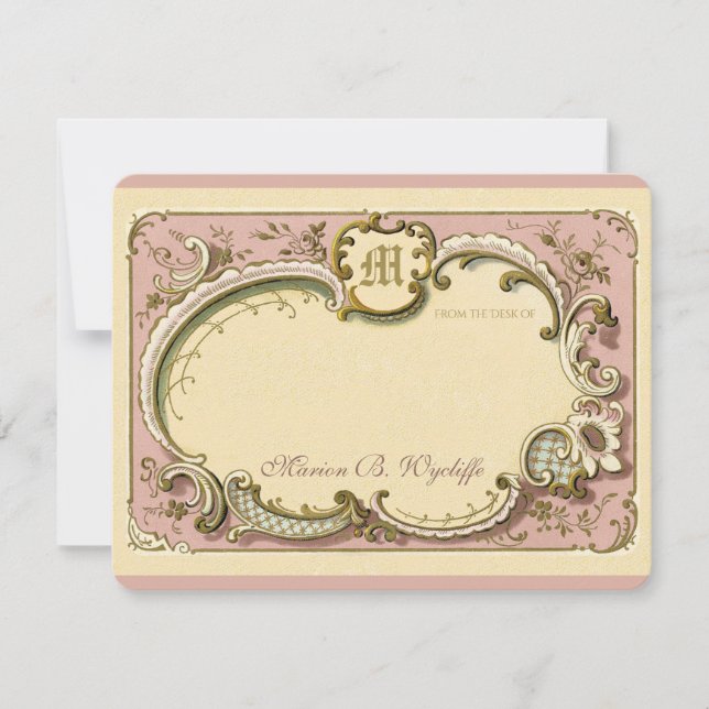 French Rococo Elegant Frame Antique Gold Pink Card (Front)