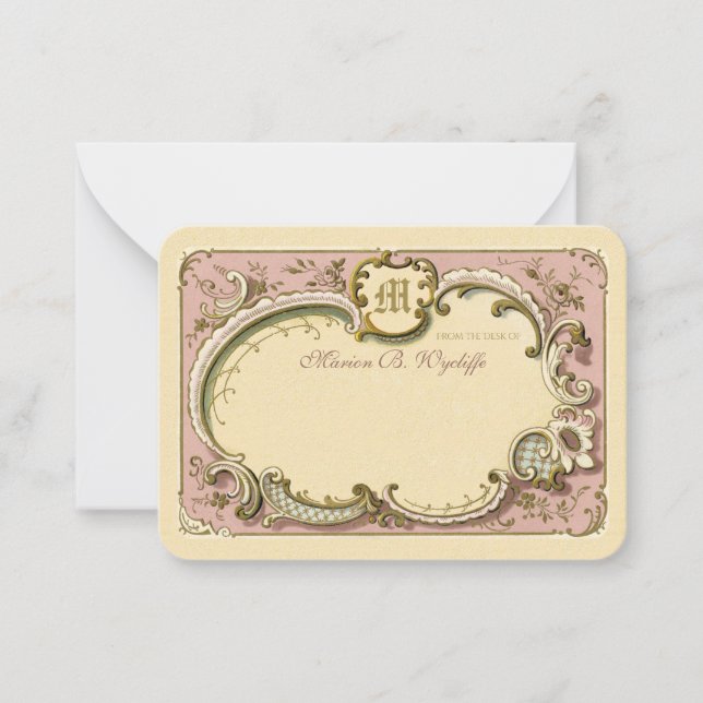 French Rococo Elegant Frame Gold Dusty Pink Card (Front)