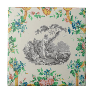 French Rococo François Boucher Vignette Pattern Ceramic Tile