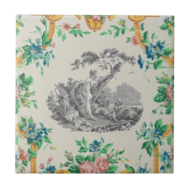 French Rococo François Boucher Vignette Pattern Ceramic Tile (Front)