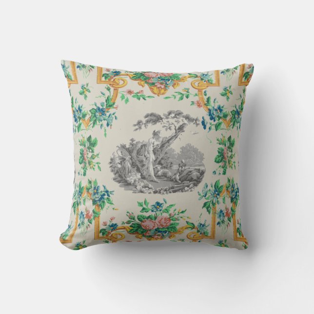 French Rococo François Boucher Vignette Pattern Cushion (Front)