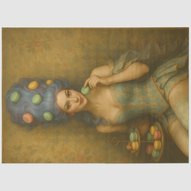French Rococo Princess Macaron Pinup – Pastel 18th Tissue Paper (Front)