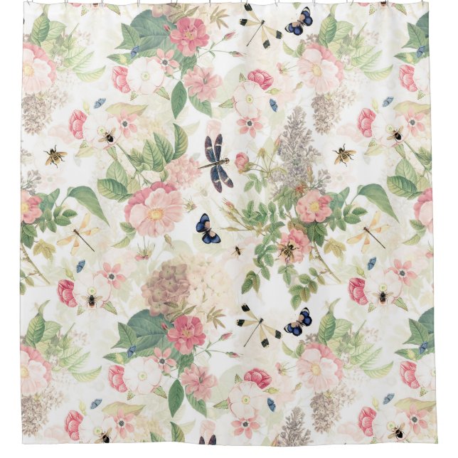 French Rococo Redouté Roses And Flowers Garden  Shower Curtain (Front)
