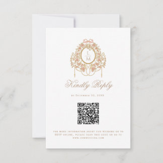 French Rococo Rose Monogram Wedding QR Code RSVP Card