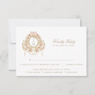 French Rococo Rose Monogram Wedding RSVP Card