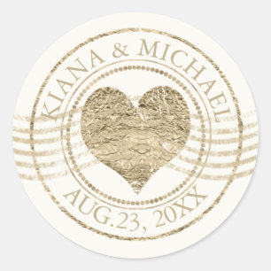 French Romance Heart Wedding Gold ID870 Classic Round Sticker