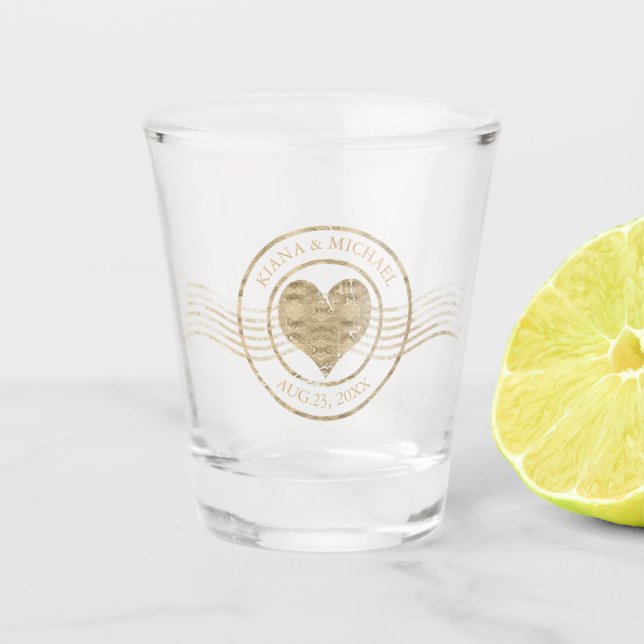 French Romance Heart Wedding Gold ID870 Shot Glass (Front)