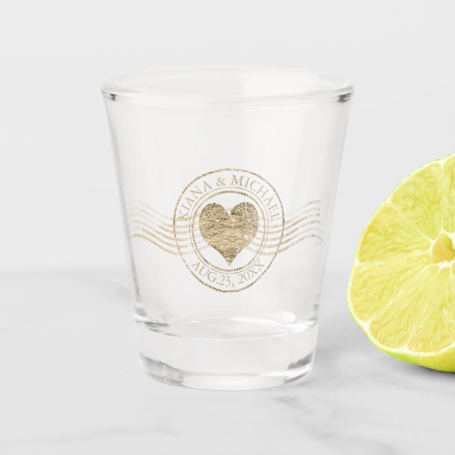 French Romance Heart Wedding Gold ID870 Shot Glass (Front)