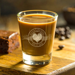 French Romance Heart Wedding Gold ID870 Shot Glass