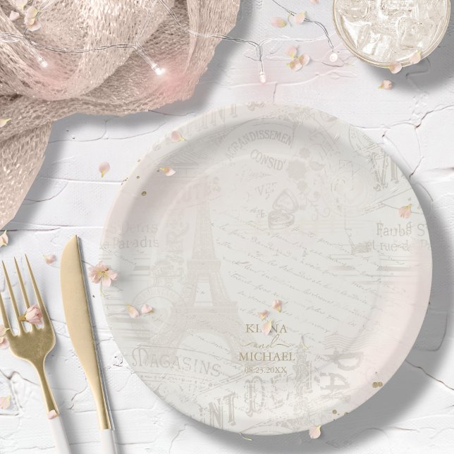 French Romance Wedding Collage Blush ID870 Paper Plate (Creator Uploaded)