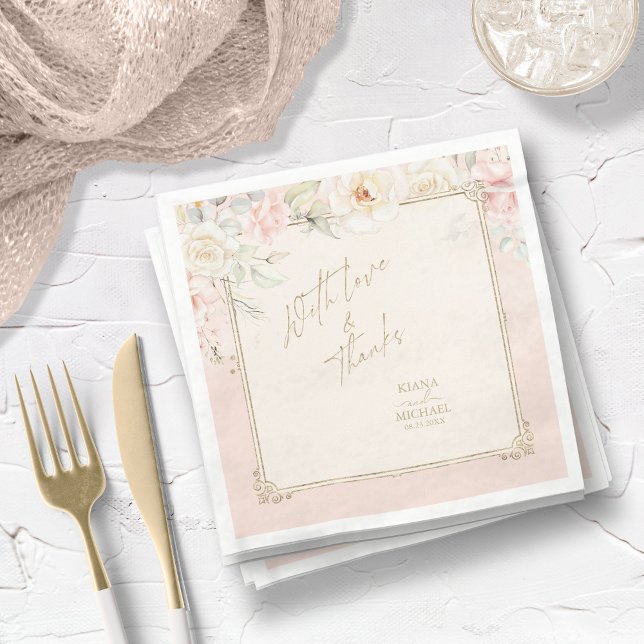 French Romance Wedding Floral Frame Blush ID870 Napkin (Creator Uploaded)