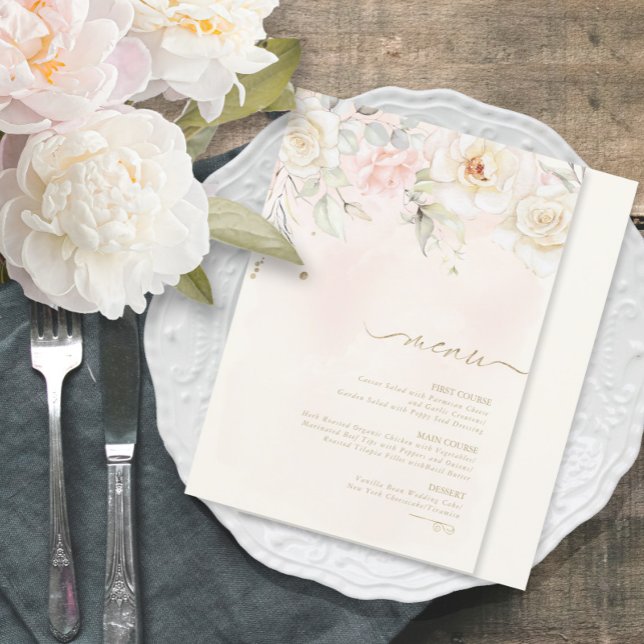 French Romance Wedding Menu Floral Blush ID870 (Creator Uploaded)