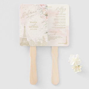 French Romance Wedding Program Blush ID870 Hand Fan