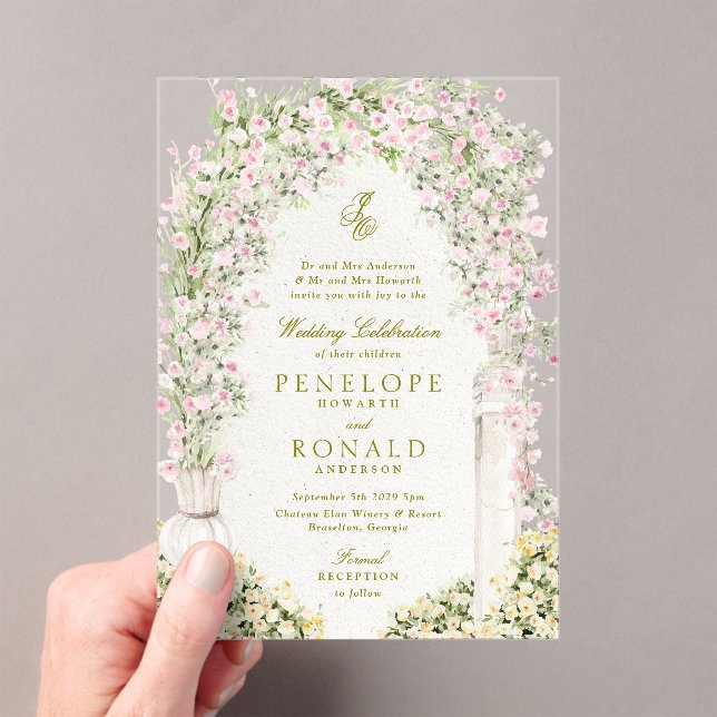 french romantic garden arch monogram royal wedding acrylic invitations (Insitu (Handheld))