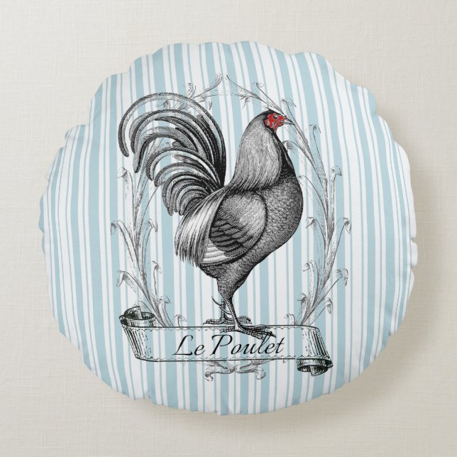 French Rooster Le Poulet Round Cushion (Front)