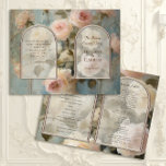 French Rose Floral Elegant Classic Wedding Program<br><div class="desc">WEDDING CELEBRATION PROGRAM | French Chateau classic vintage style oil painting, with dusty blue plaster walls and decorative moulding and blush pink, pale butter yellow and white roses adds instant elegance and a timeless, classy touch to your wedding celebration. MSPO142 DIY FOLDING IN HALF REQUIRED. This is designed for the...</div>
