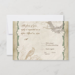 French Rose Love Birds Vintage Lace - Apple Green RSVP Card