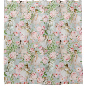 French Roses and Ballerina Dancer Summer Garden Shower Curtain