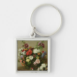 French Roses and Peonies, 1881 Key Ring