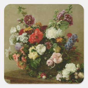 French Roses and Peonies, 1881 Square Sticker