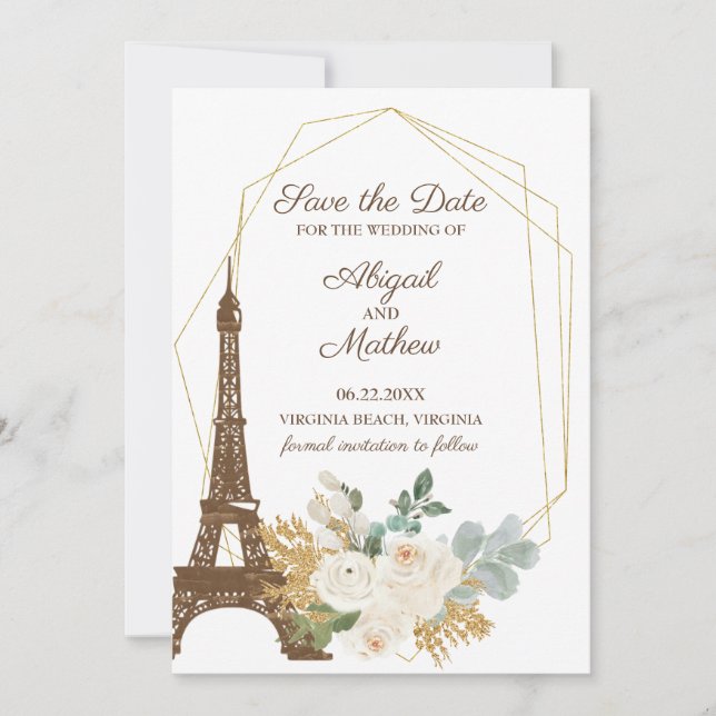 French Roses Eiffel Tower Wedding Save The Date (Front)