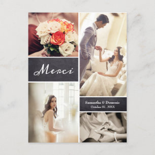 French Rustic Wedding Photo Collage  "Merci" Announcement Postcard