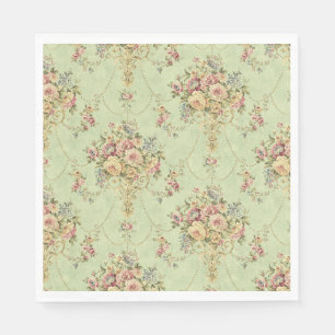 French Sage Green Victorian Style Floral Rococo Napkin