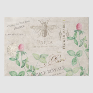 French Script Bee Pink Clover Flower Honey Music  Tissue Paper